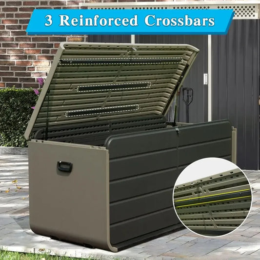 200 Gallon Resin Deck Box, Waterproof amp UVResistant Outdoor Large Storage Box Lockable Storage Bin for Patio Cushions Pool Su
