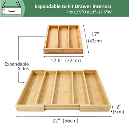 Bamboo Expandable Kitchen Drawer Organizer, Adjustable Utensil Holder and Cutlery Tray Organiser, Drawer Divider for Silverware
