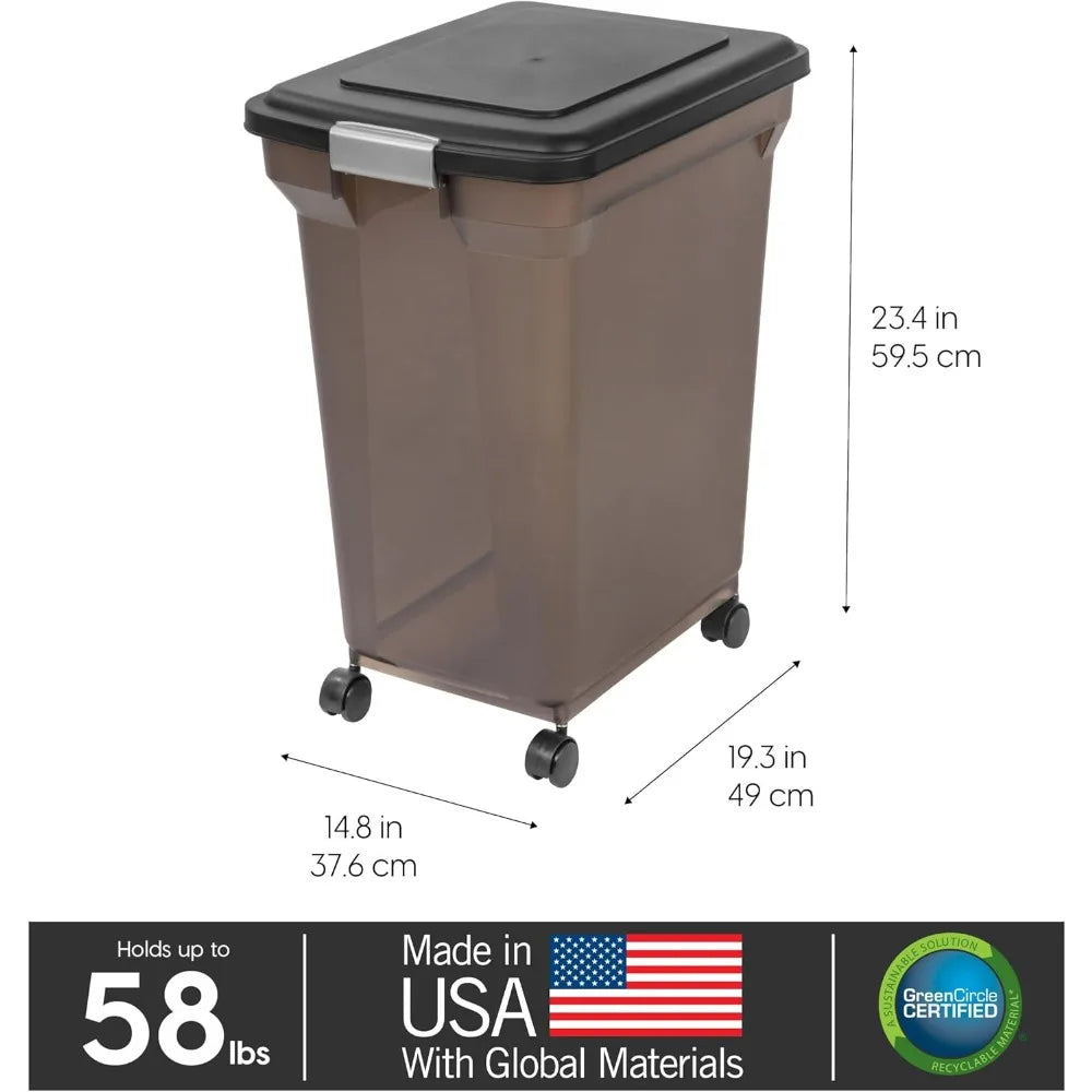 Airtight Dog Food Storage Container, Up to 58 lbs, Attachable Wheels,, Keep Fresh, Easy Mobility,