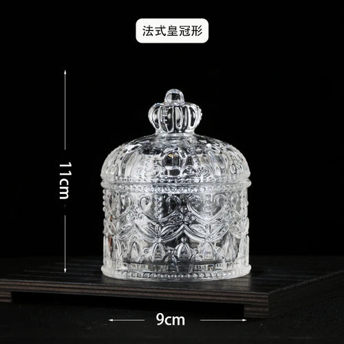 European Diamond Striped Glass Storage Jar Nut Candy Box Crystal Glass Jar with Lid Aromatherapy Candlestick Food Container