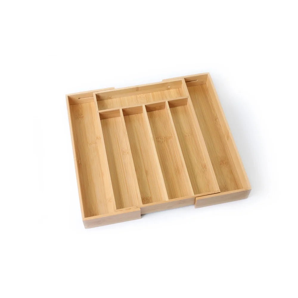 Natural Bamboo Expandable Silverware Organizer Drawer Storage Utensil Holder Kitchen Cutlery Tray Adjustable Compartment Durable