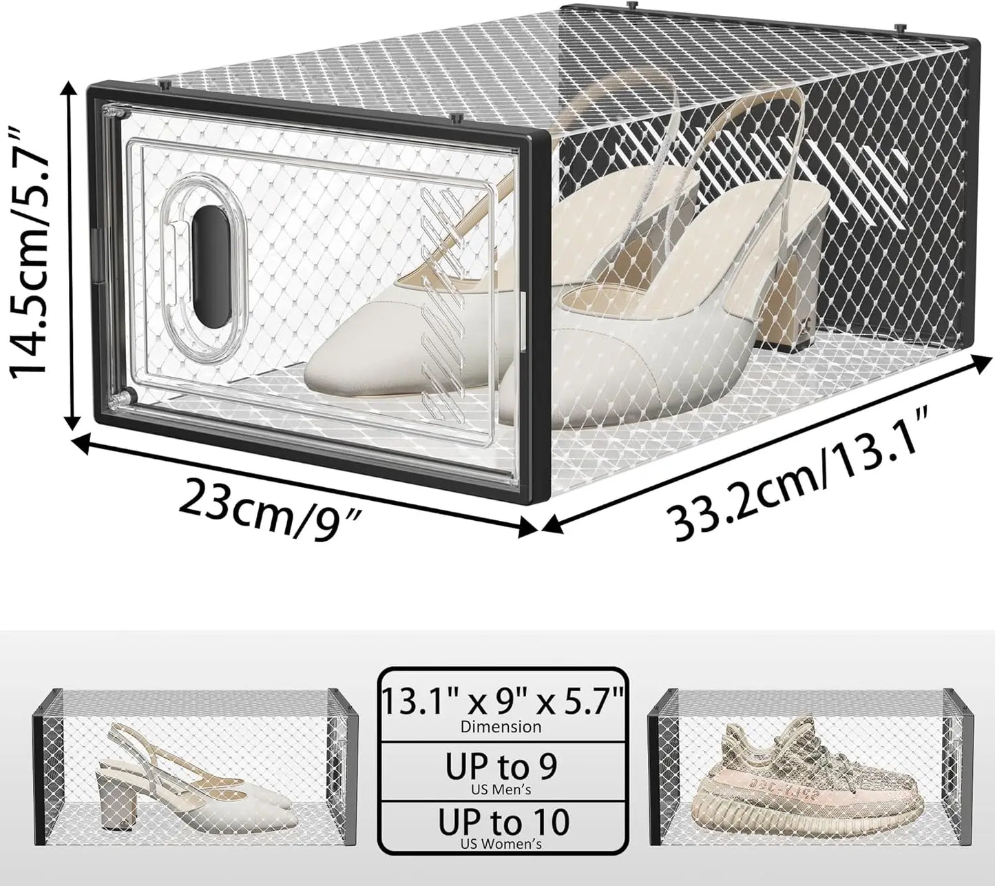 Clear Stackable Shoe Box Organizer with Lids, 12 Pack for Closet Storage, Fits Size 10 Shoes