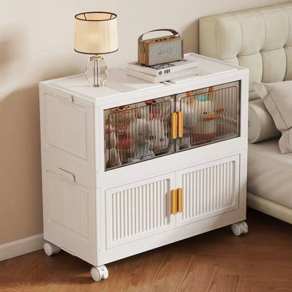 Oversized 3-5 Tier Foldable Storage Cabinet with Wheels, No Assembly Magnetic Doors Organizer for Living Room, Bedroom & Office