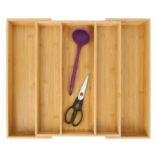 Bamboo Expandable Kitchen Drawer Organizer, Adjustable Utensil Holder and Cutlery Tray Organiser, Drawer Divider for Silverware