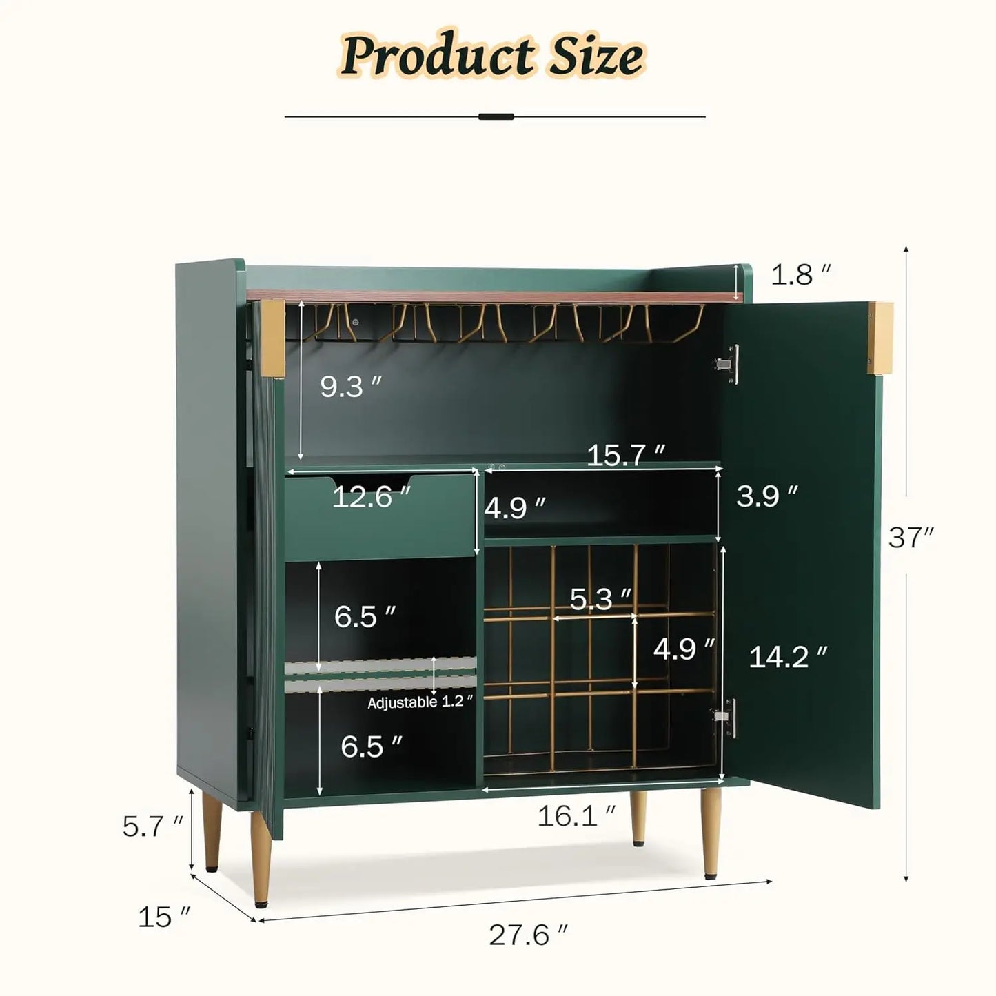 Green Coffee Bar Cabinet, 37" Buffet Cabinet with Fluted Texture Liquor Cabinet with Wine Racks for Home Living, Customized