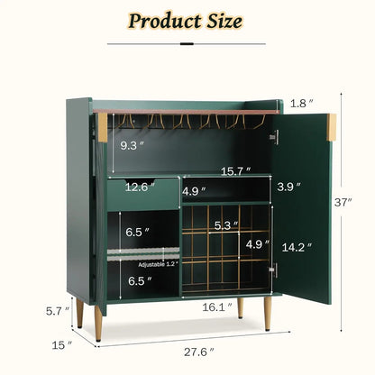 Green Coffee Bar Cabinet, 37" Buffet Cabinet with Fluted Texture Liquor Cabinet with Wine Racks for Home Living, Customized