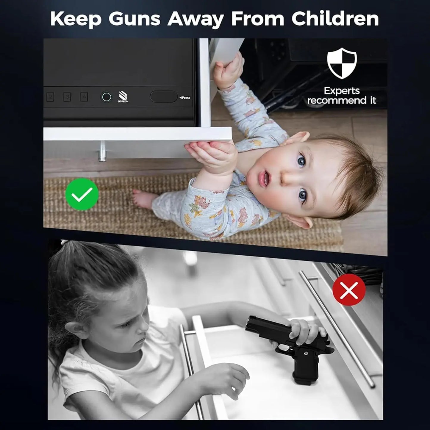 Biometric Gun Safe for Handgun, Quick Access Fingerprint Pistol Safe with Steel Lock Box and Cable Sponge for Home or Car