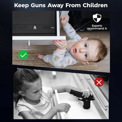 Biometric Gun Safe for Handgun, Quick Access Fingerprint Pistol Safe with Steel Lock Box and Cable Sponge for Home or Car