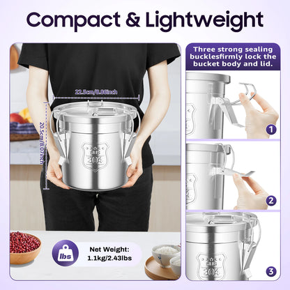 304 Stainless Steel 6L Grain Container, Countertop Rice Dispenser for Kitchen Hotel Canteen