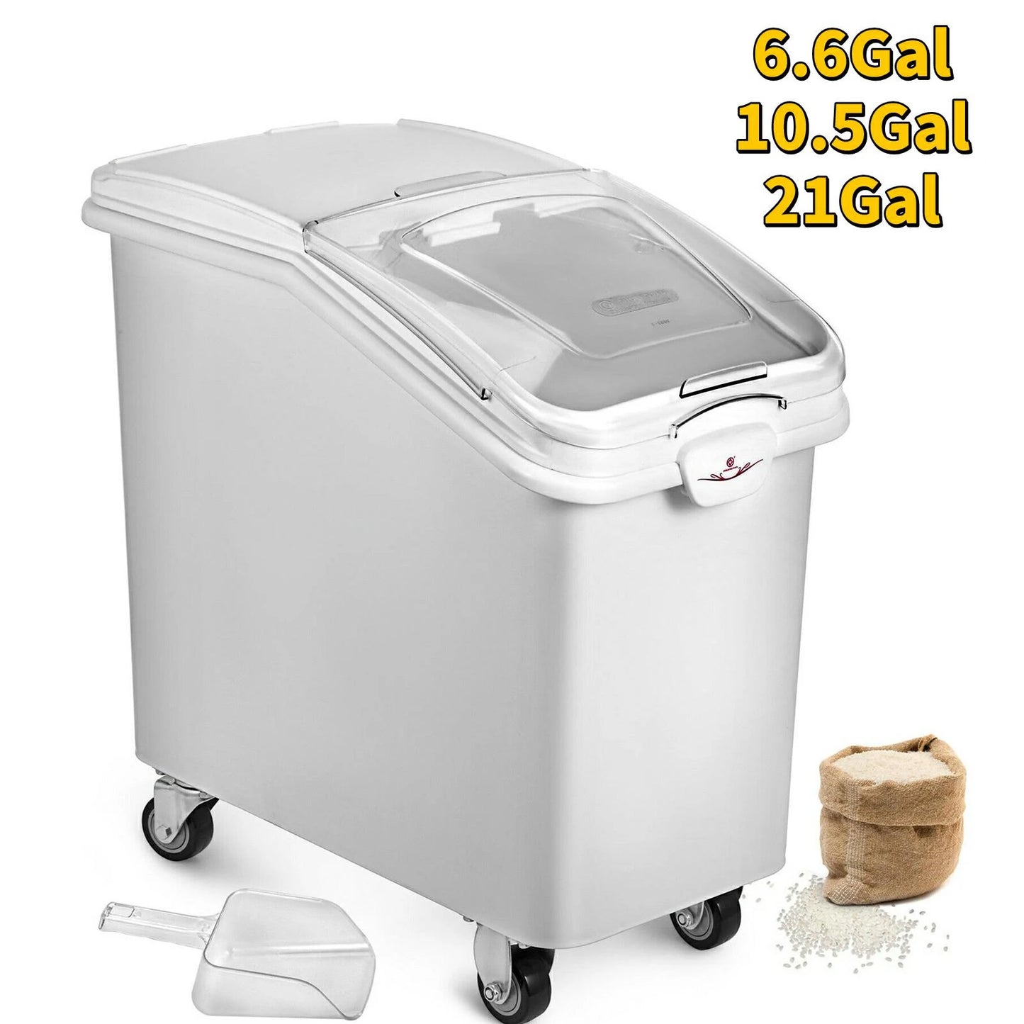 SucceBuy 6.6Gal-21Gal Kitchen Ingredient Storage Bin W/ Wheel & Scoop for Commercial Home Storing Rice Flour Corn Soybean