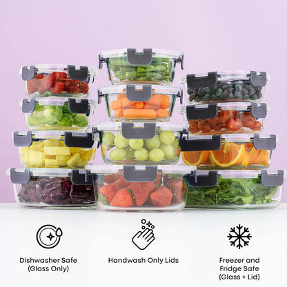 24pc Borosilicate Glass Food Storage Containers with Lids | Airtight Freezer Safe for Pantry Kitchen Meal Prep Lunch